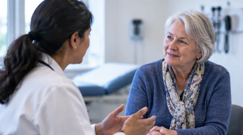 Patient speaking with a healthcare professional during a consultation